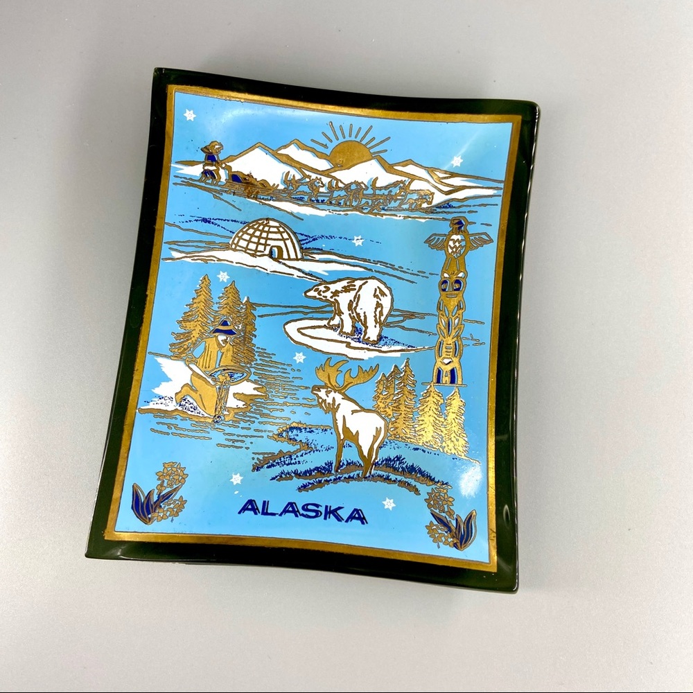 Vintage Houze Art Glass Alaska Souvenir Dish